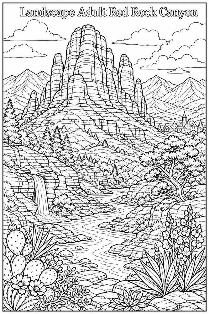 Landscape Adult Red Rock Canyon printable coloring page