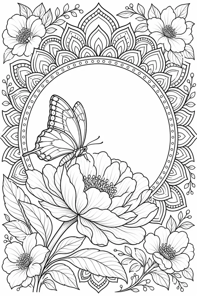 Realistic Adult Adult Realistic Mandala Floral Frame printable coloring page
