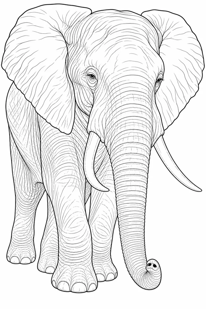 Realistic Adult Detailed Elephant Portrait printable coloring page