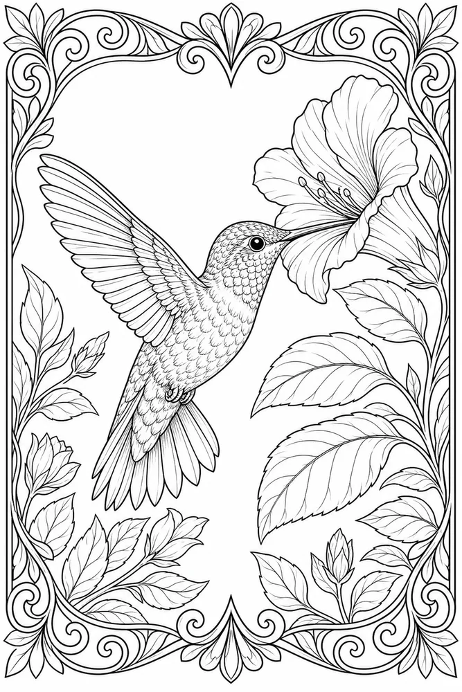 Realistic Adult Detailed Hummingbird Page printable coloring page