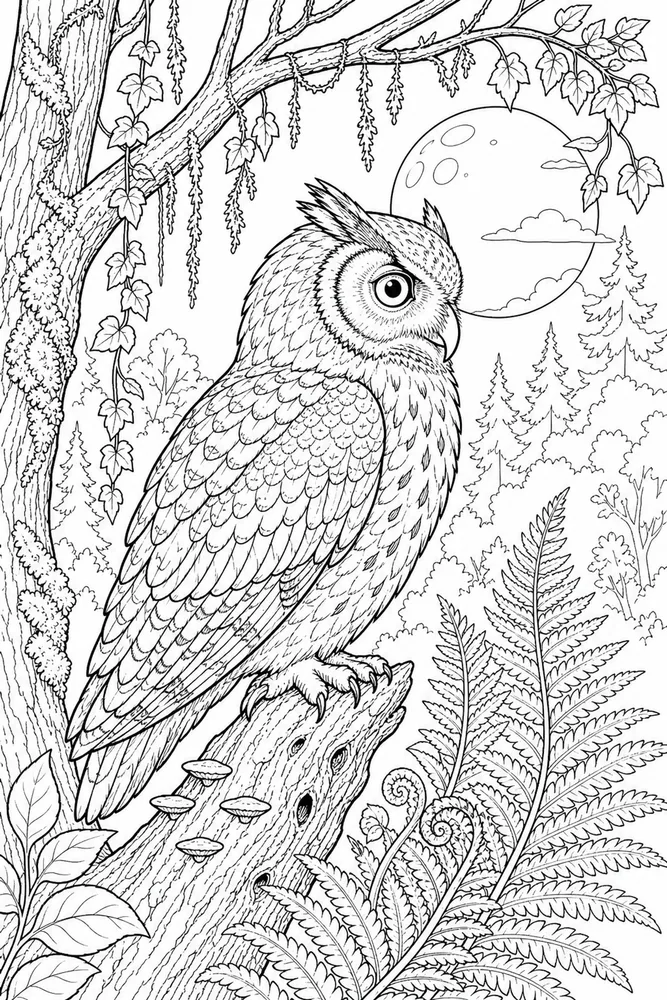 Realistic Adult Detailed Owl Portrait printable coloring page