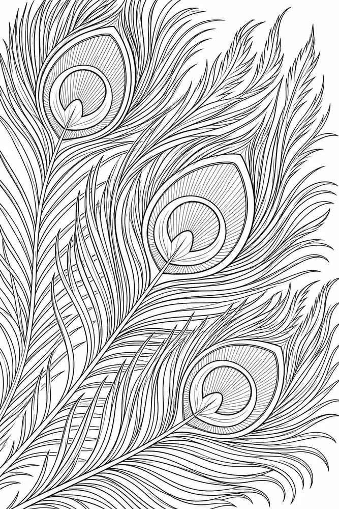 Realistic Adult Detailed Peacock Feather Pattern printable coloring page