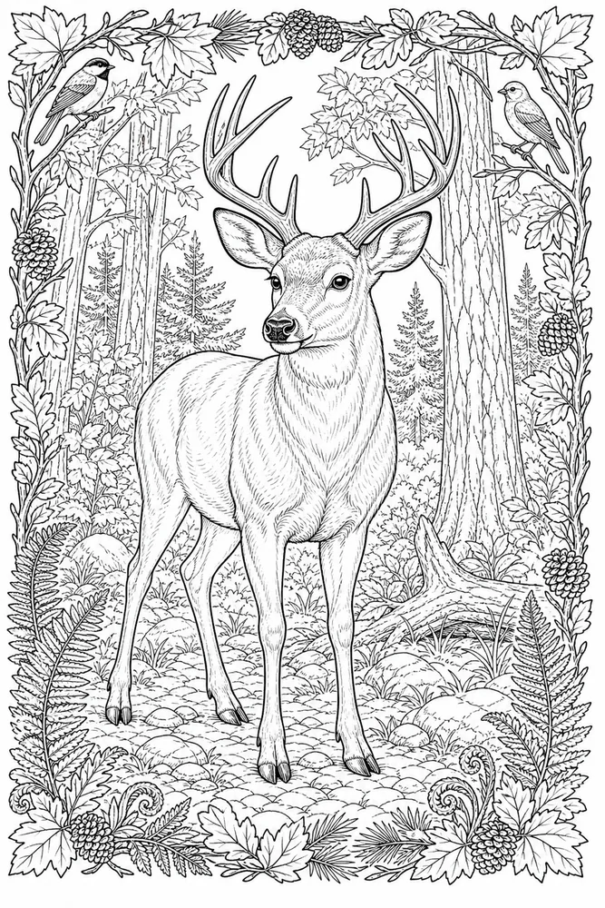Realistic Adult Realistic Deer in Forest printable coloring page