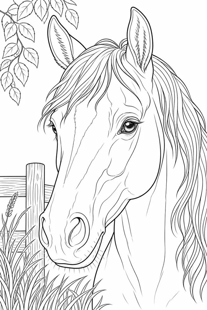 Realistic Adult Realistic Horse Head Portrait printable coloring page