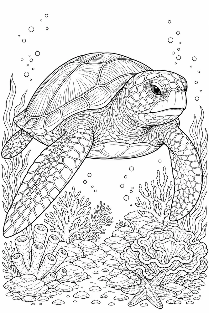 Realistic Adult Realistic Ocean Turtle printable coloring page