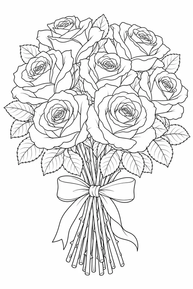Realistic Adult Realistic Rose Bouquet printable coloring page