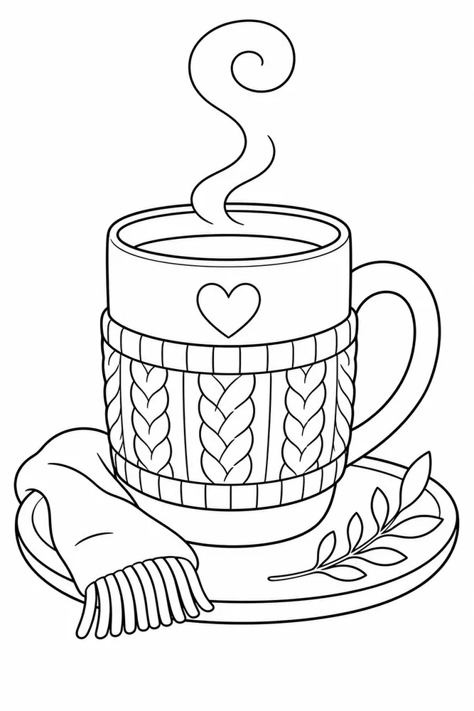 Simple Adult Cozy Mug Outline printable coloring page