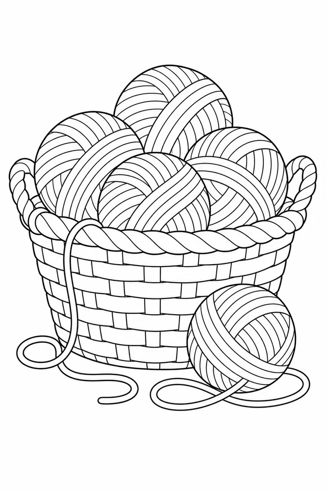 Simple Adult Easy Basket Of Yarn printable coloring page