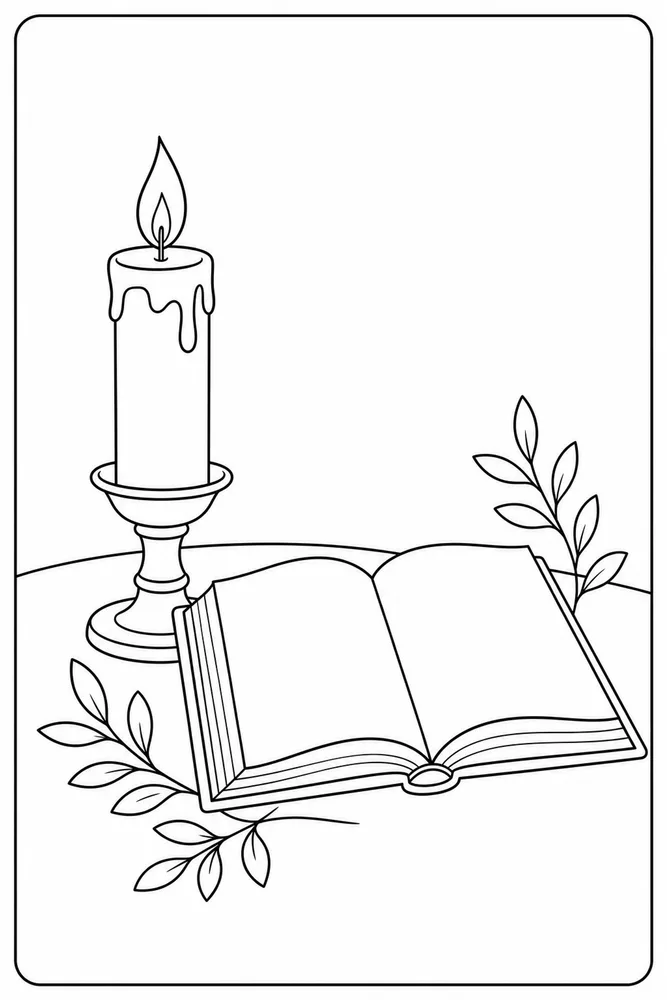 Simple Adult Easy Candle And Book printable coloring page