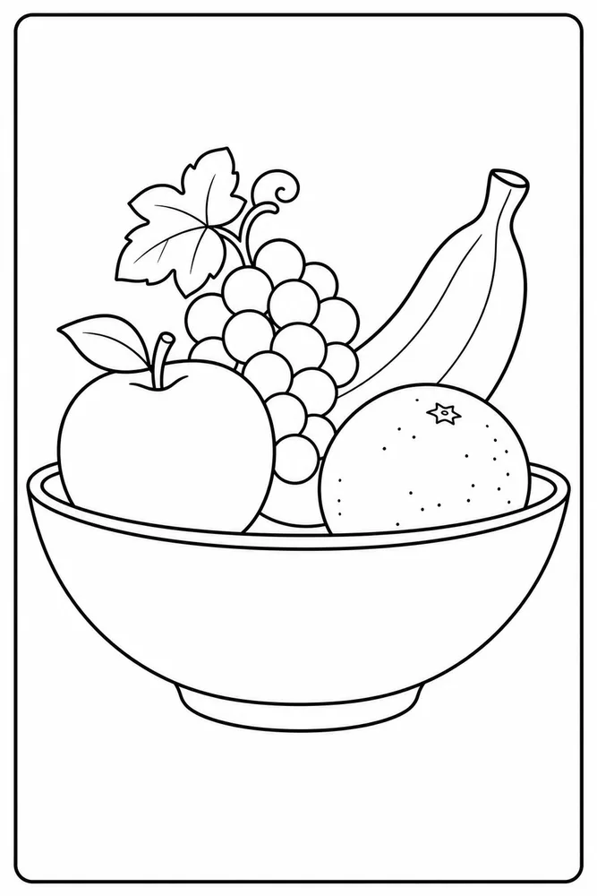 Simple Adult Easy Fruit Bowl printable coloring page