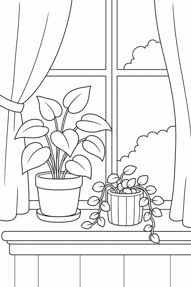 Simple Adult Easy Window Plant printable coloring page
