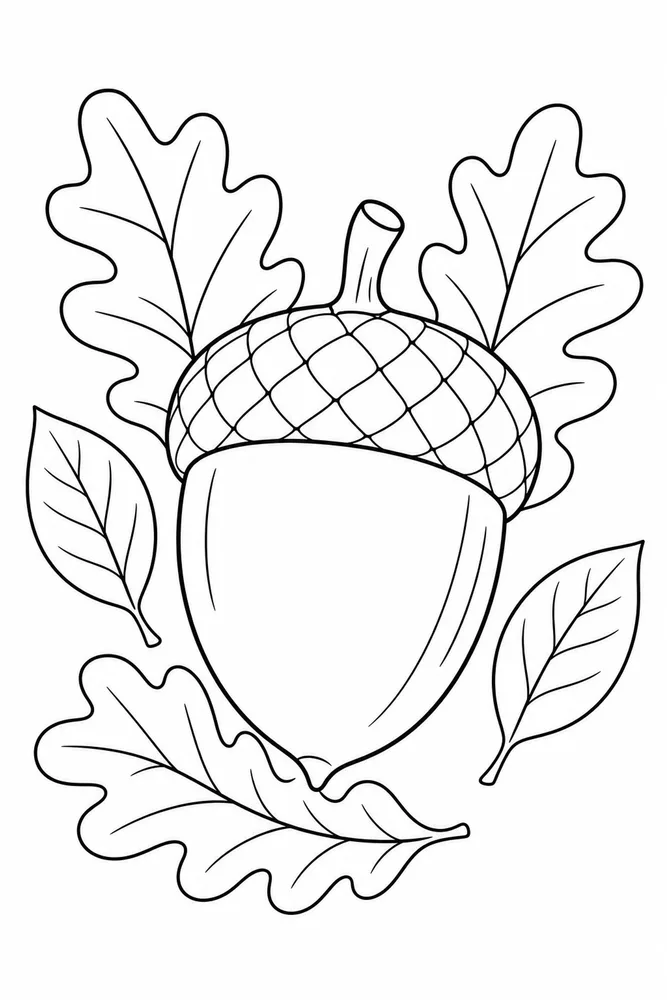 Simple Adult Large Acorn And Leaves printable coloring page