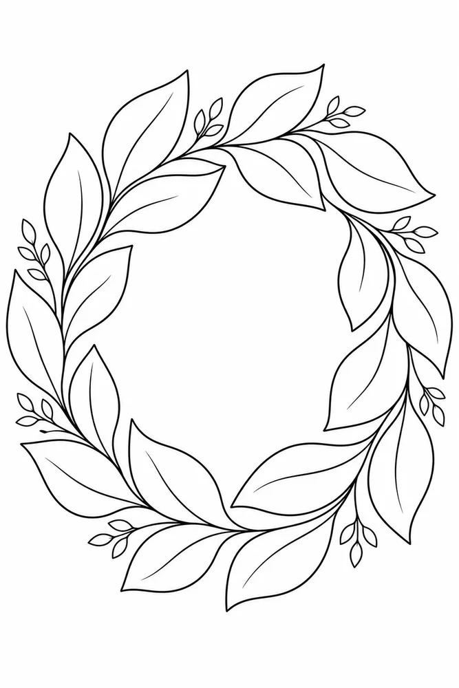 Simple Adult Large Leaf Wreath printable coloring page