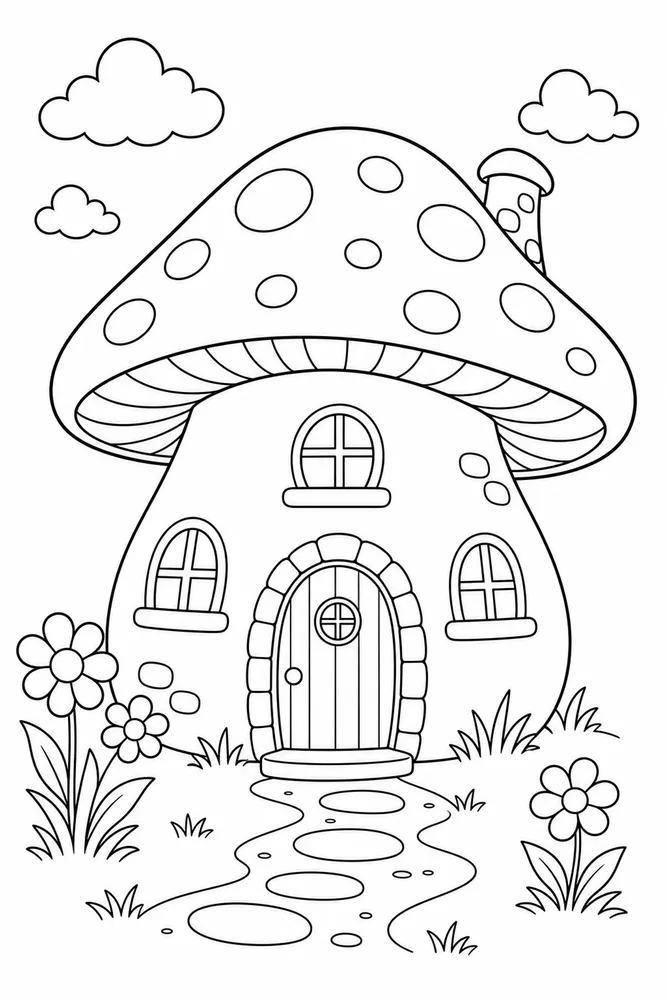 Simple Adult Large Mushroom Cottage printable coloring page