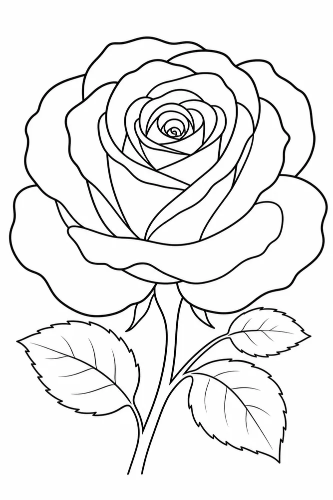 Simple Adult Large Rose Outline printable coloring page