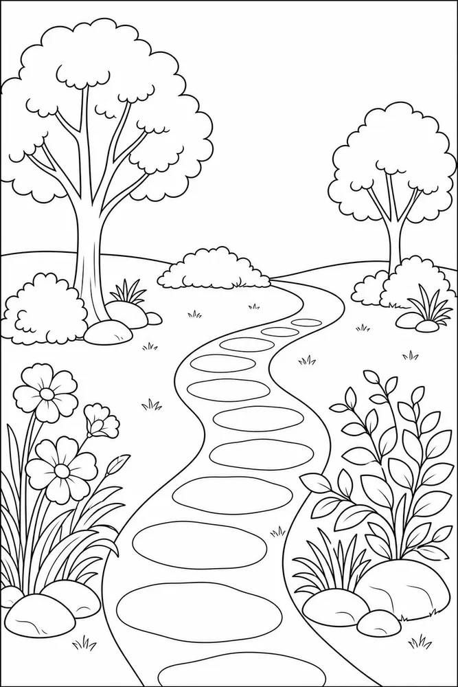 Simple Adult Open Space Garden Path printable coloring page