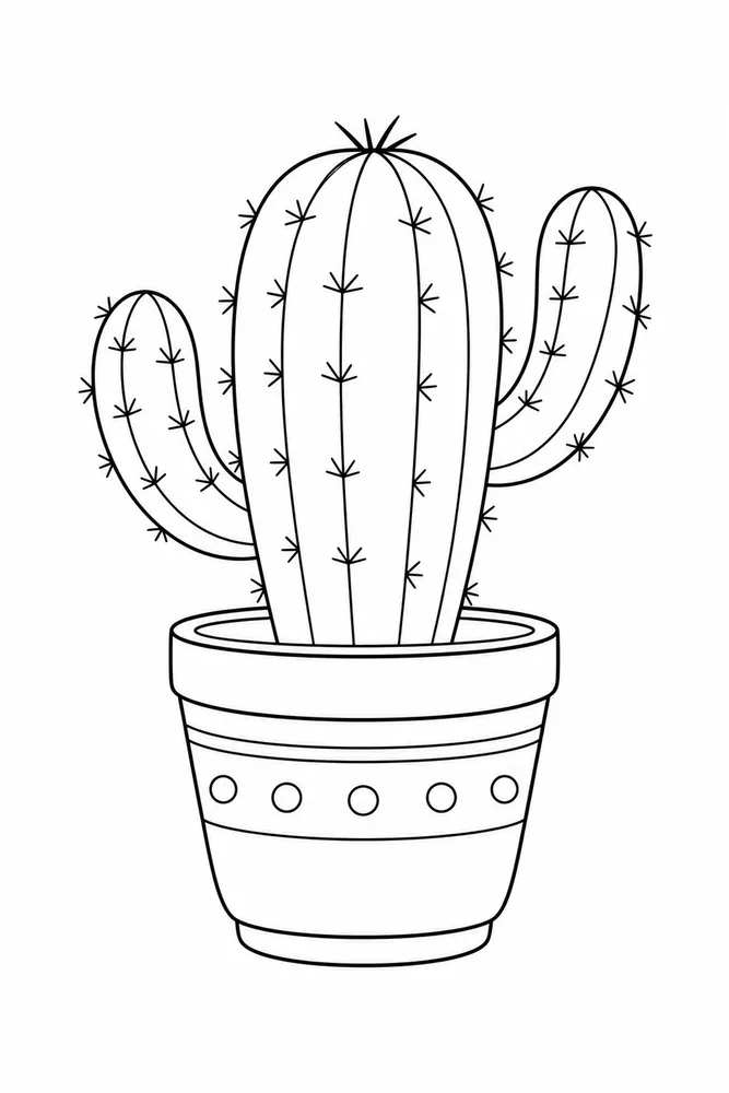 Simple Adult Simple Cactus Pot printable coloring page