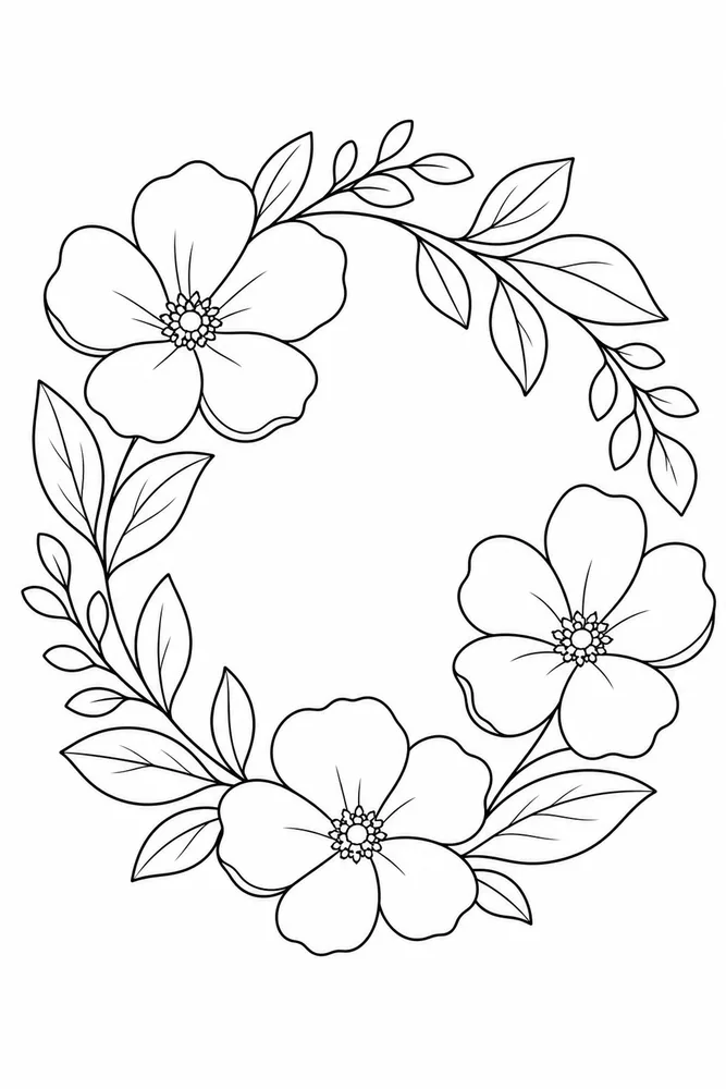 Simple Adult Simple Floral Wreath printable coloring page