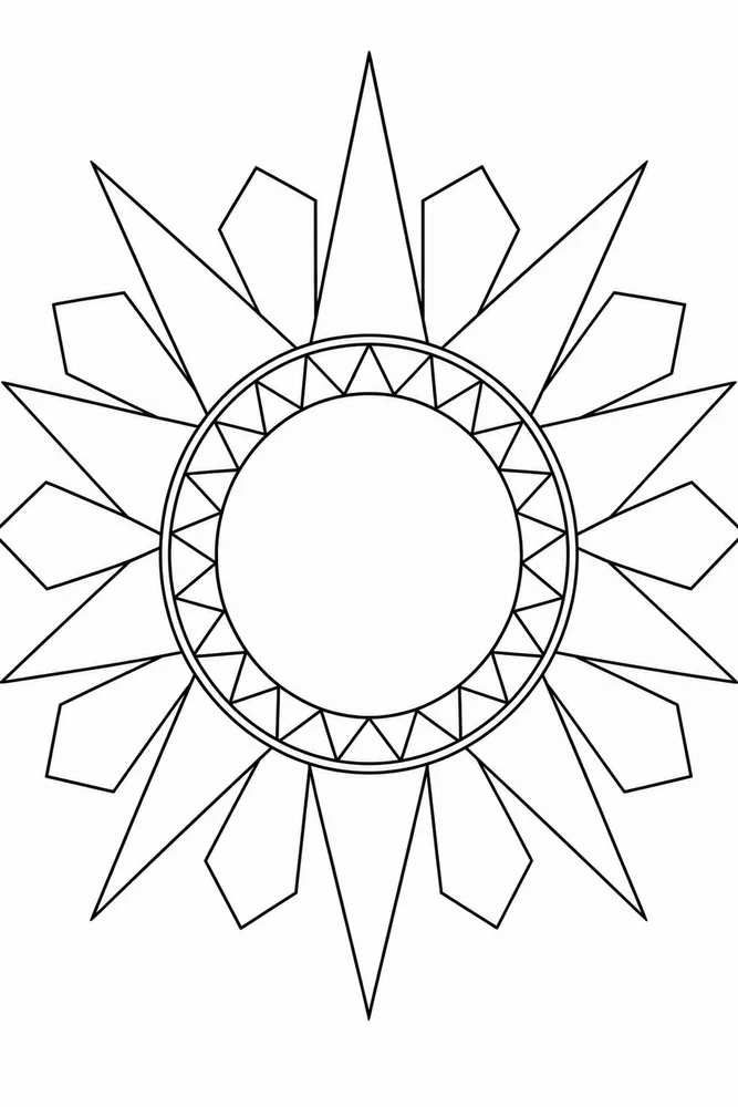 Simple Adult Simple Geometric Sunburst printable coloring page