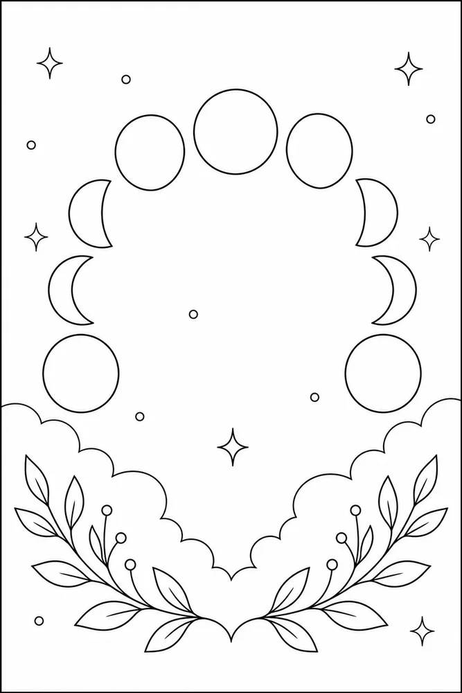 Simple Adult Simple Moon Phases printable coloring page