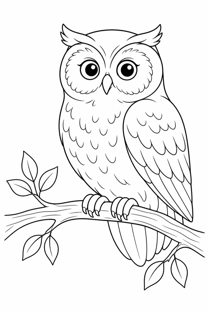 Simple Adult Simple Owl On Branch printable coloring page