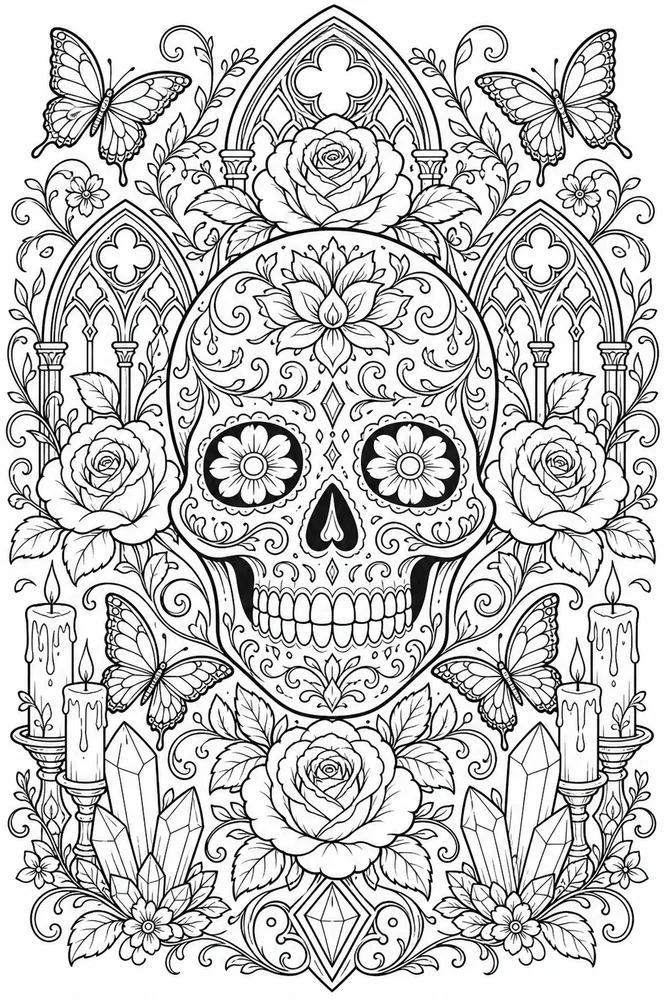 Skull Adult Floral Skull Mandala printable coloring page