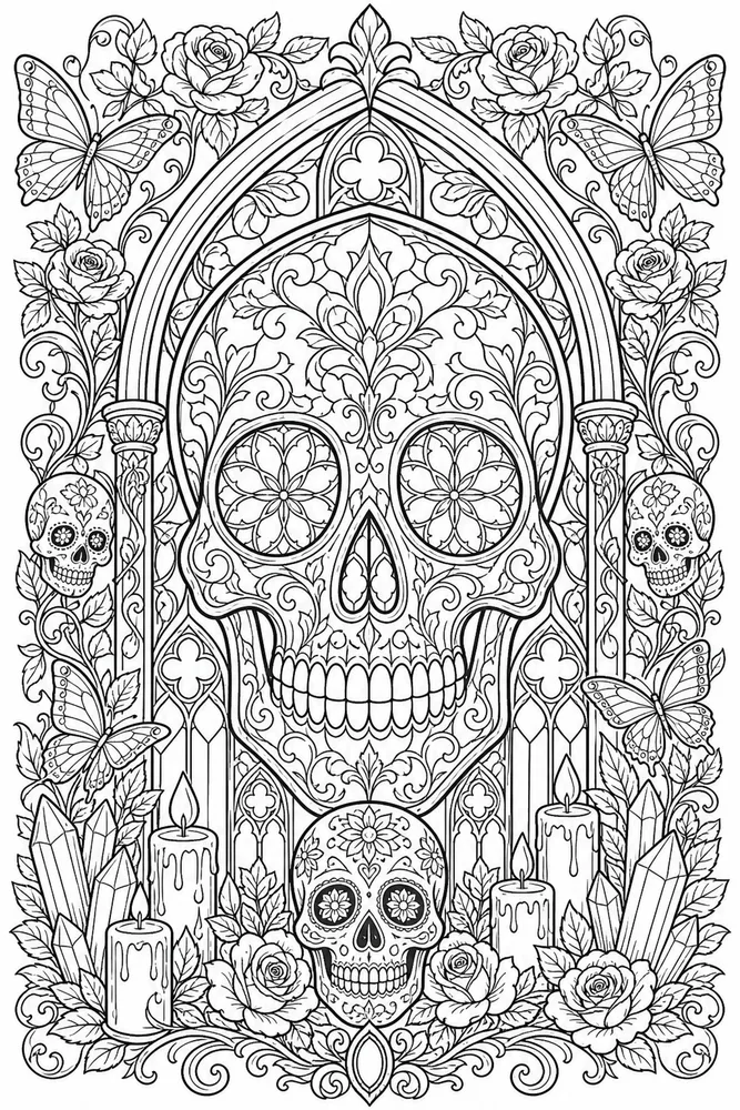 Skull Adult Gothic Skull Window printable coloring page