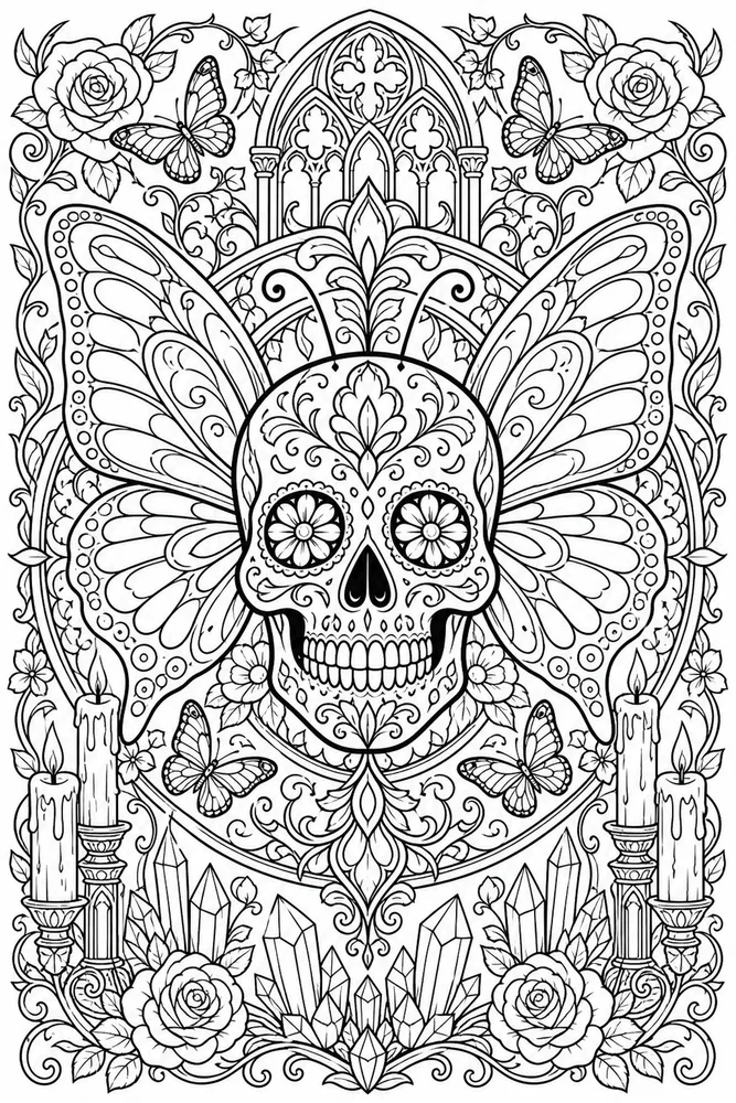 Skull Adult Skull Butterfly Mandala printable coloring page