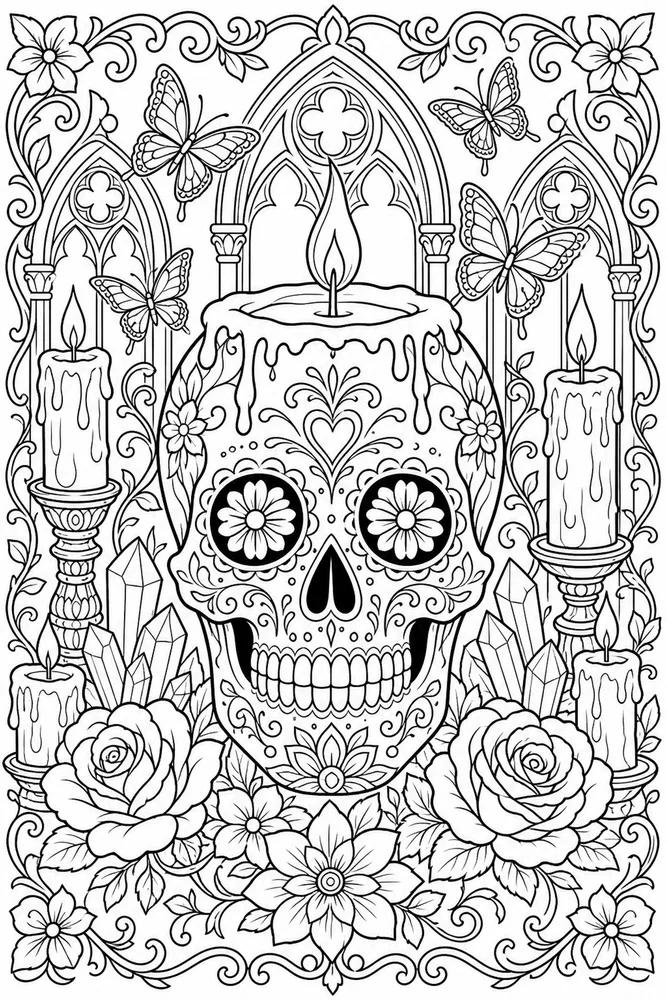 Skull Adult Skull Candle Still Life printable coloring page