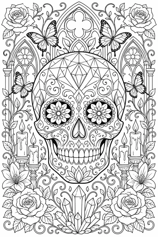 Skull Adult Skull Geometric Pattern printable coloring page