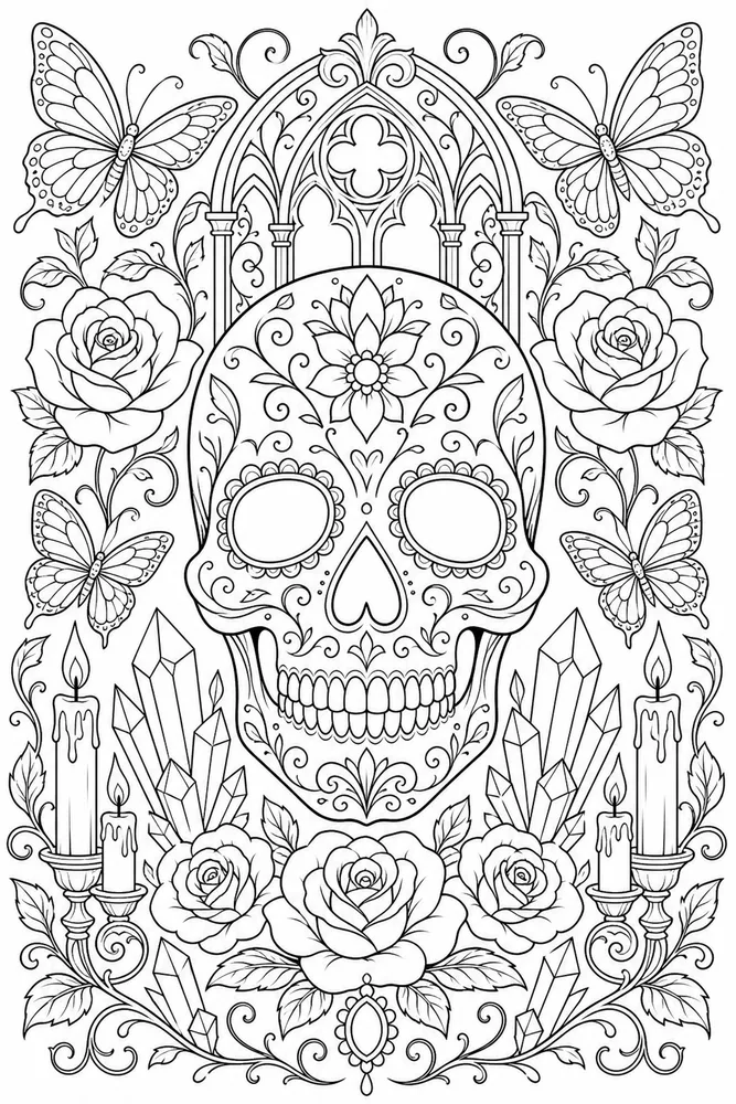 Skull Adult Skull Tattoo Flash Sheet printable coloring page