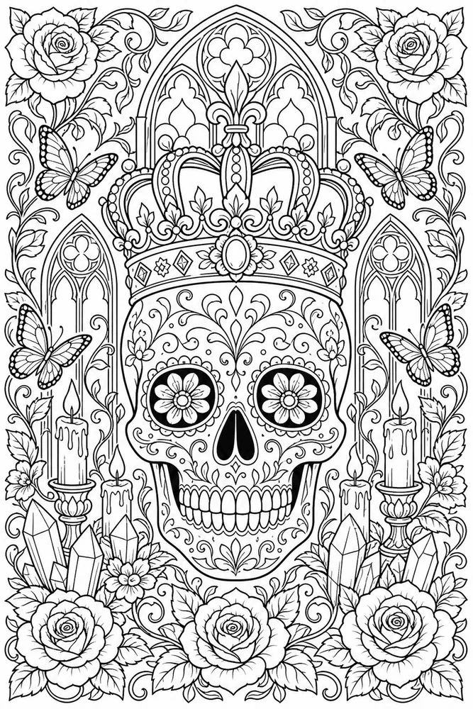 Skull Adult Skull With Crown printable coloring page