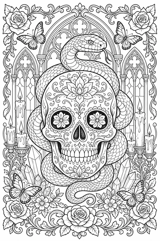 Skull Adult Skull With Snake Coil printable coloring page