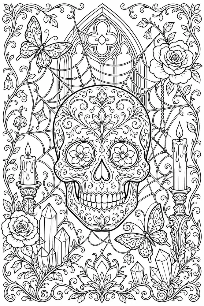 Skull Adult Skull With Spiderweb printable coloring page