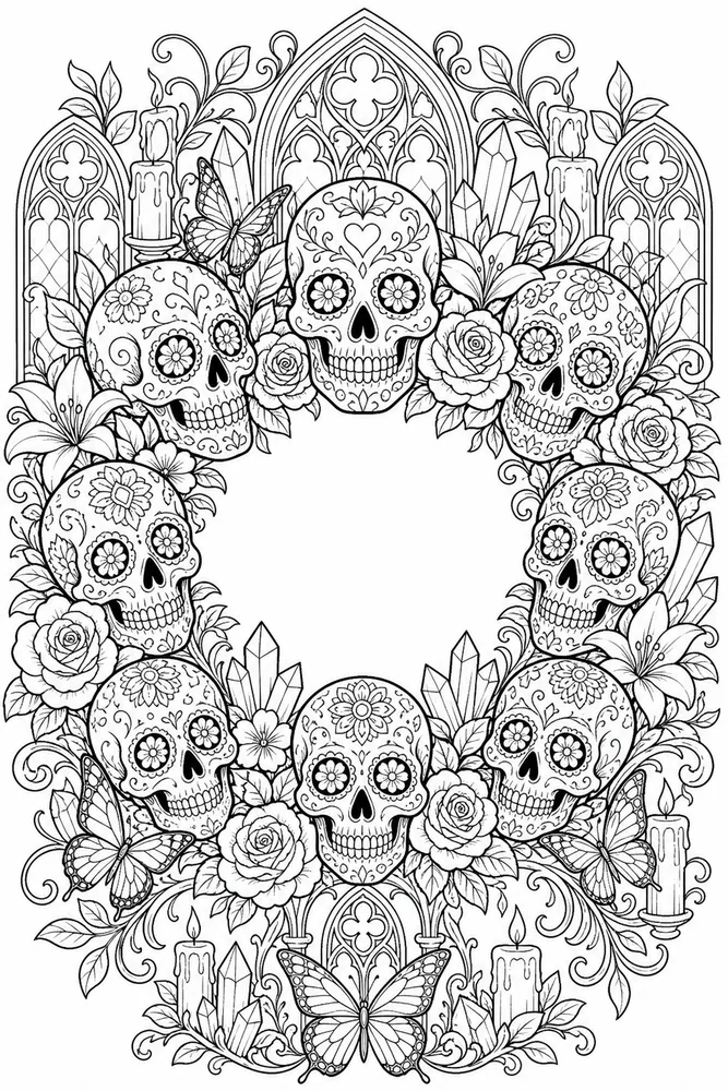 Skull Adult Skull Wreath Design printable coloring page