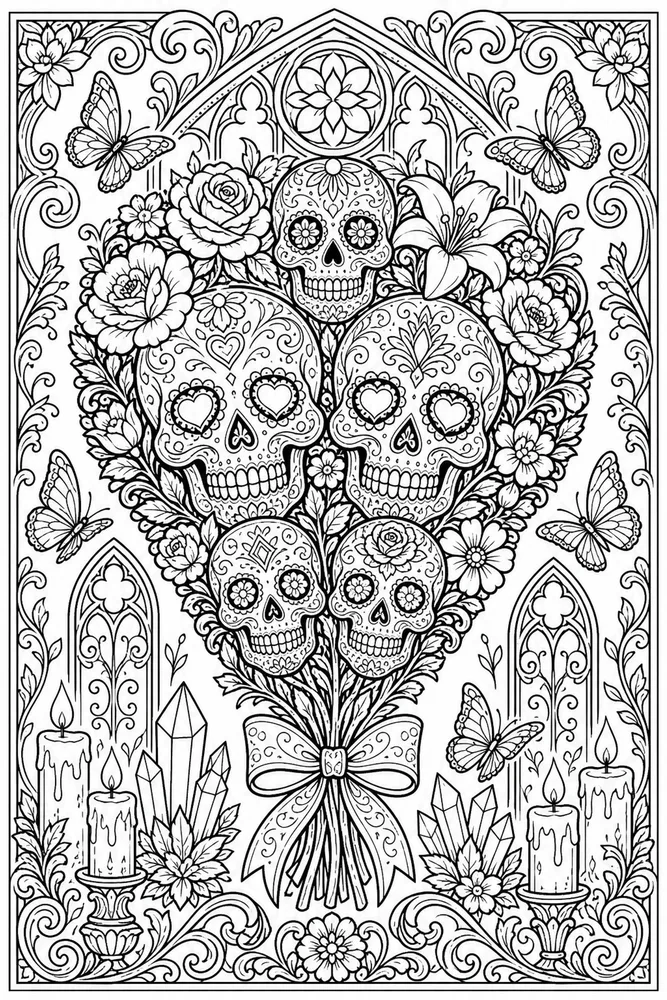 Skull Adult Sugar Skull Bouquet printable coloring page
