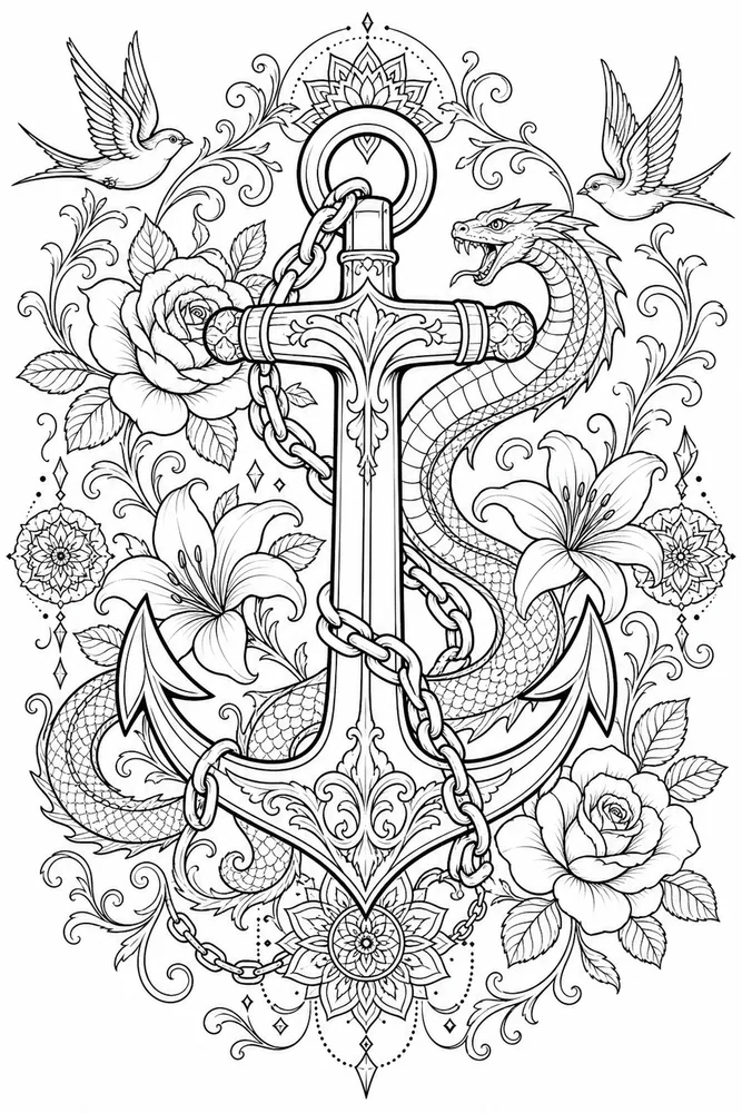 Tattoo Adult Anchor Tattoo Page printable coloring page