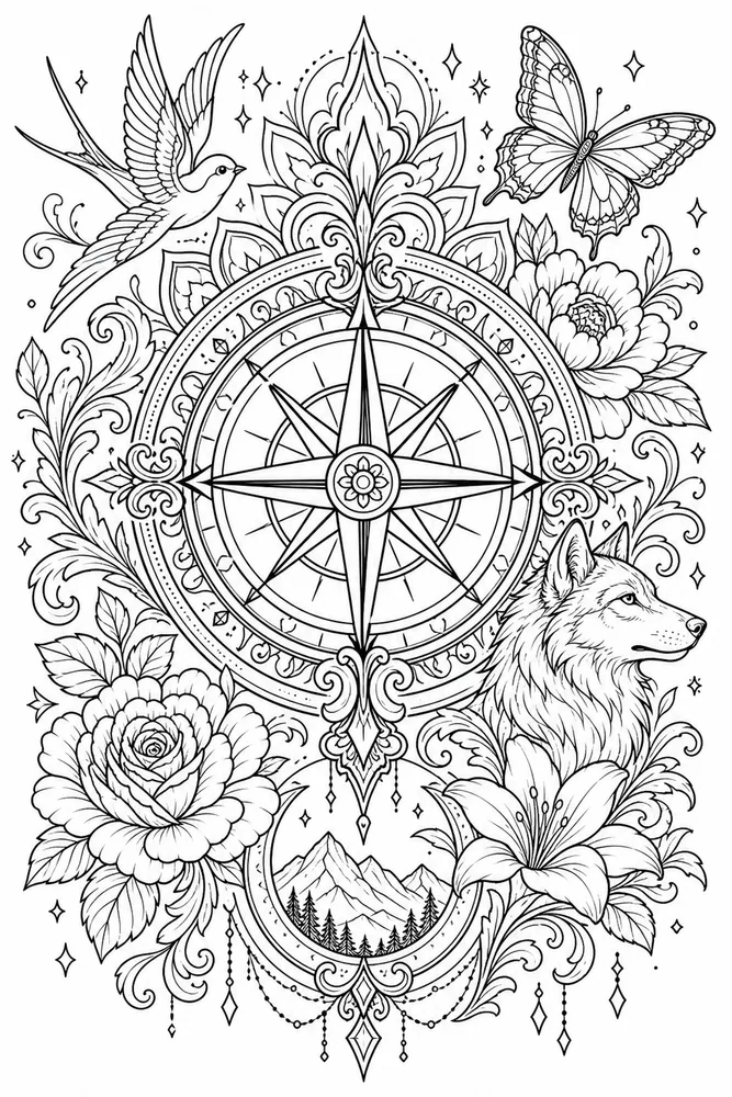 Tattoo Adult Compass Tattoo Page printable coloring page