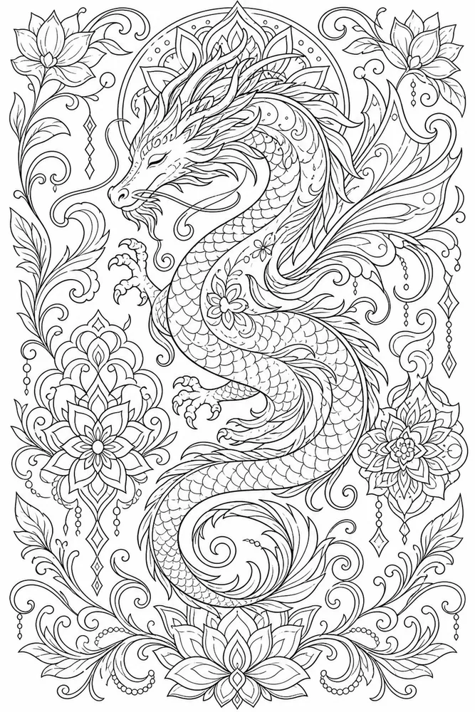 Tattoo Adult Dragon Tattoo Curve printable coloring page