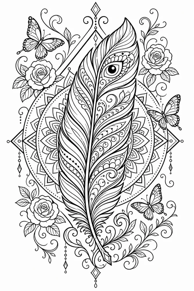 Tattoo Adult Feather Tattoo Design printable coloring page