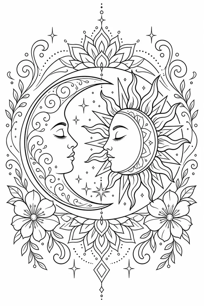 Tattoo Adult Moon Sun Tattoo Pair printable coloring page