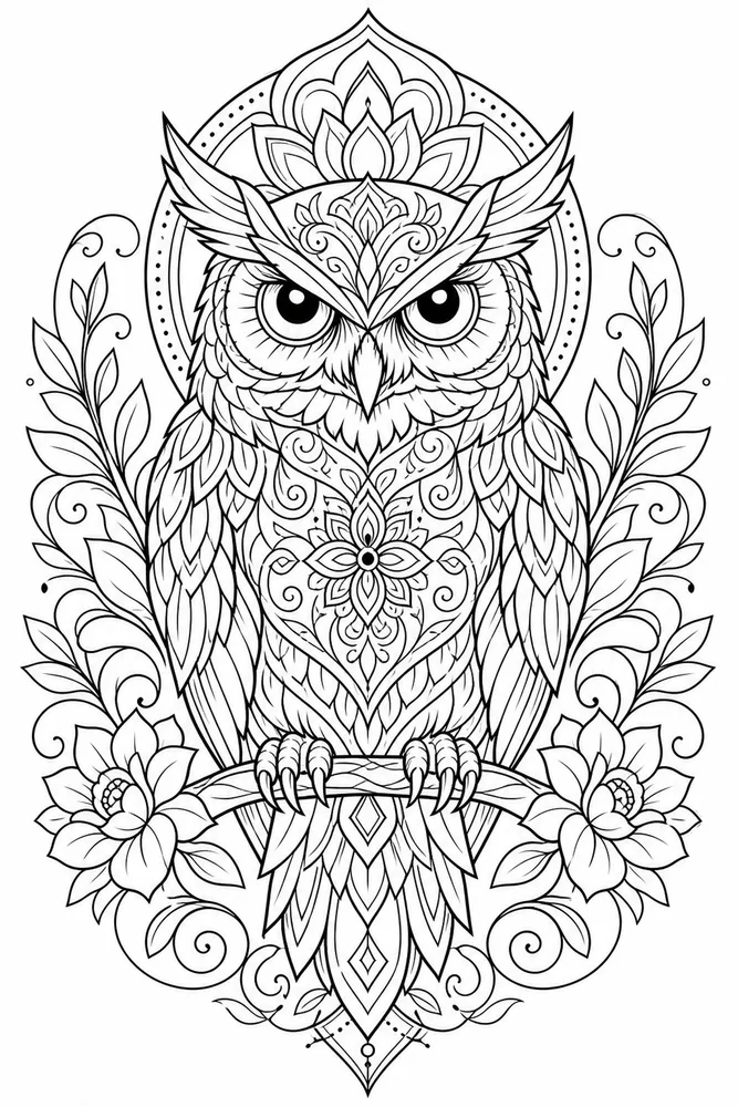 Tattoo Adult Owl Tattoo Design printable coloring page
