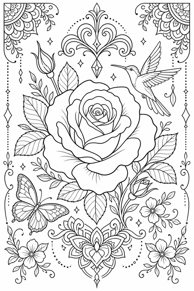 Tattoo Adult Coloring Pages preview: Tattoo Adult Rose Tattoo Flash Sheet printable coloring page
