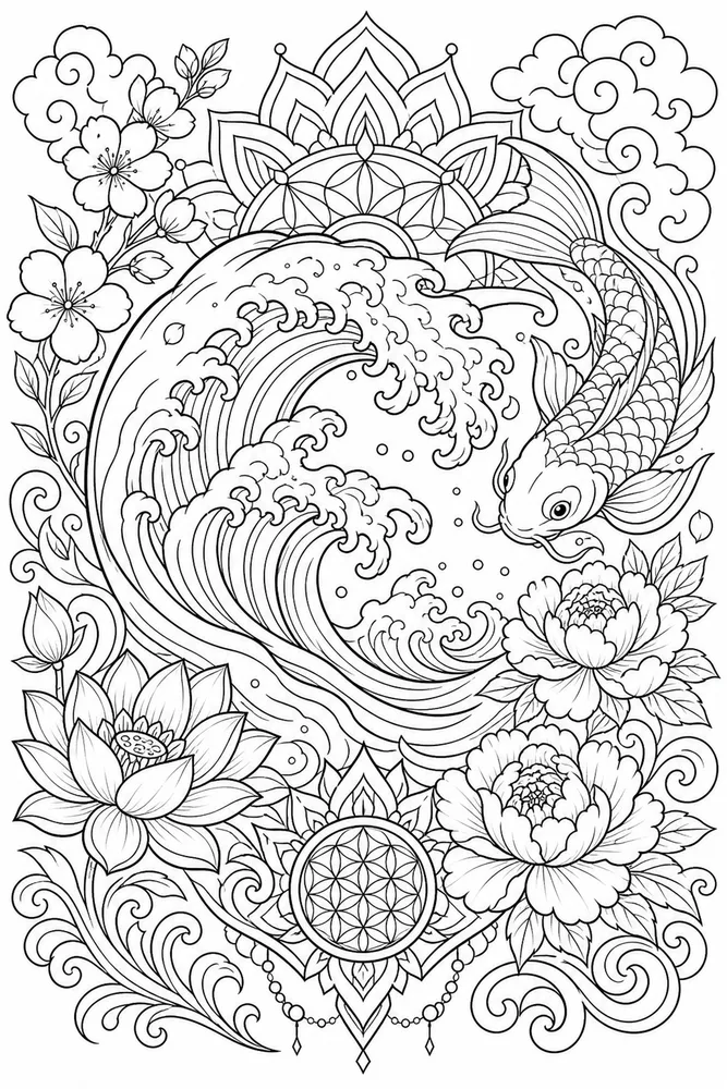 Tattoo Adult Wave Tattoo Design printable coloring page