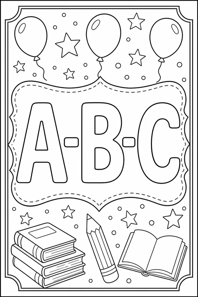 Printable A B C alphabet coloring page with large outline letters for classroom letter practice.