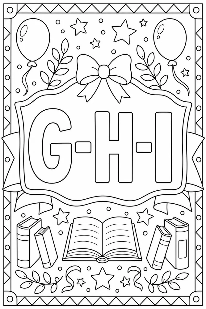 Printable G H I alphabet coloring page with large outline letters for classroom letter practice.