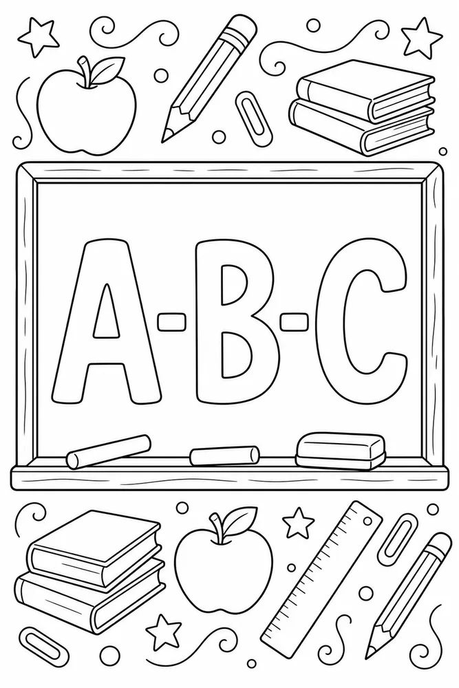 A to Z Alphabet School board coloring page