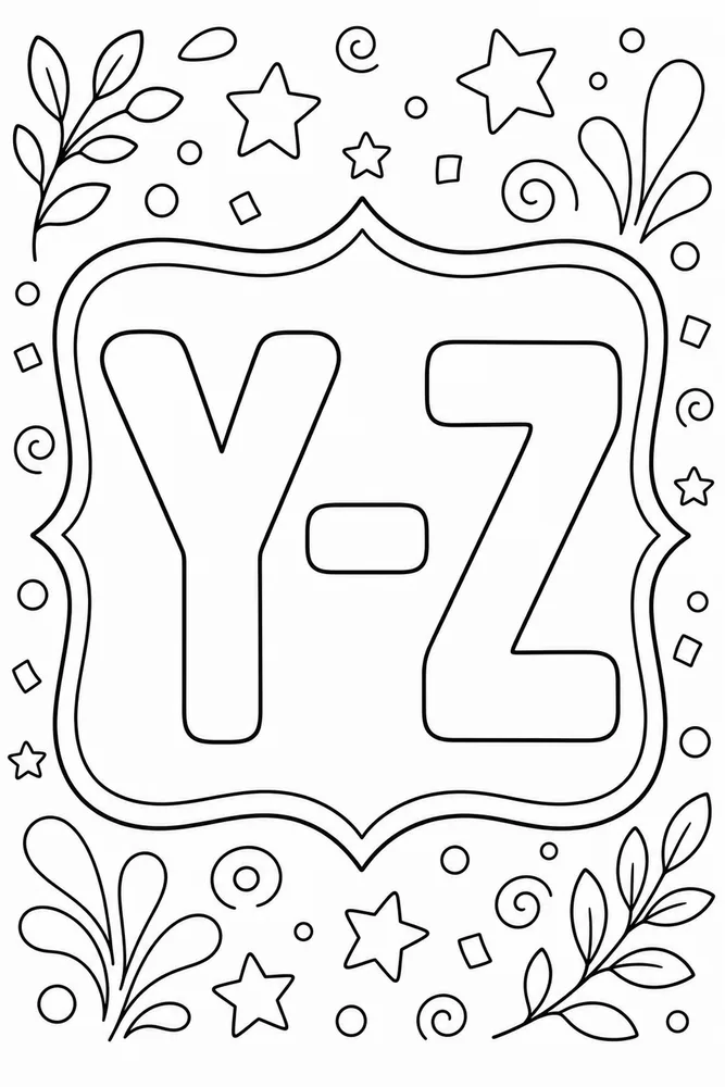 Printable Y Z alphabet coloring page with large outline letters for classroom letter practice.
