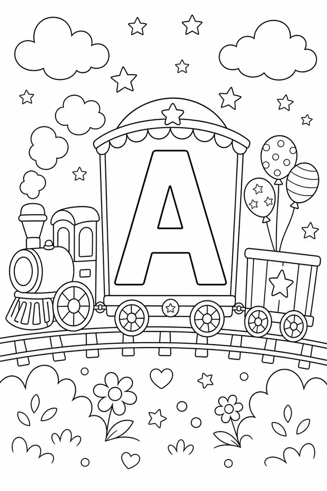 Alphabet Train Coloring Pages preview: Alphabet Train Alphabet train letter a coloring page