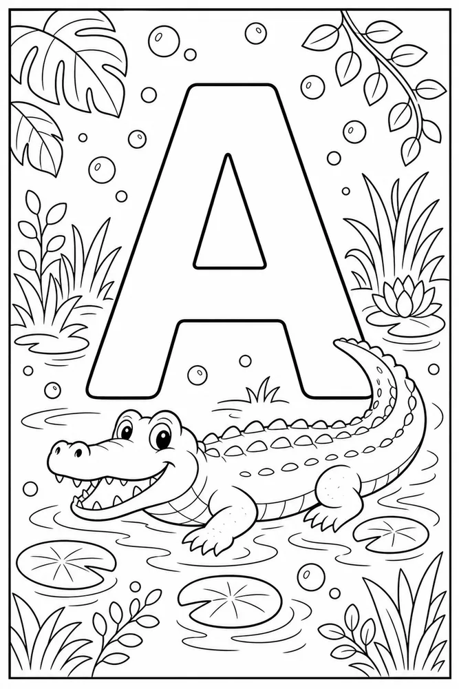 Animal Alphabet Coloring Pages preview: Animal Alphabet A alligator coloring page